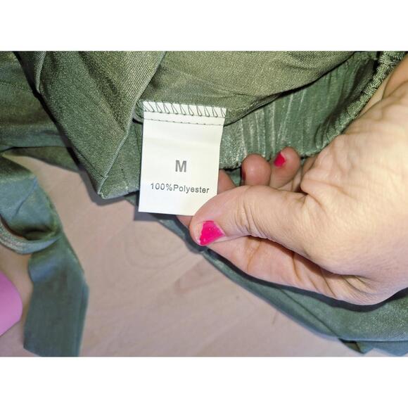 NEW Bohemian Wide Bell Bottom Pants Tie Front, Size M Gypsy Trousers Harem Green - Picture 9 of 9